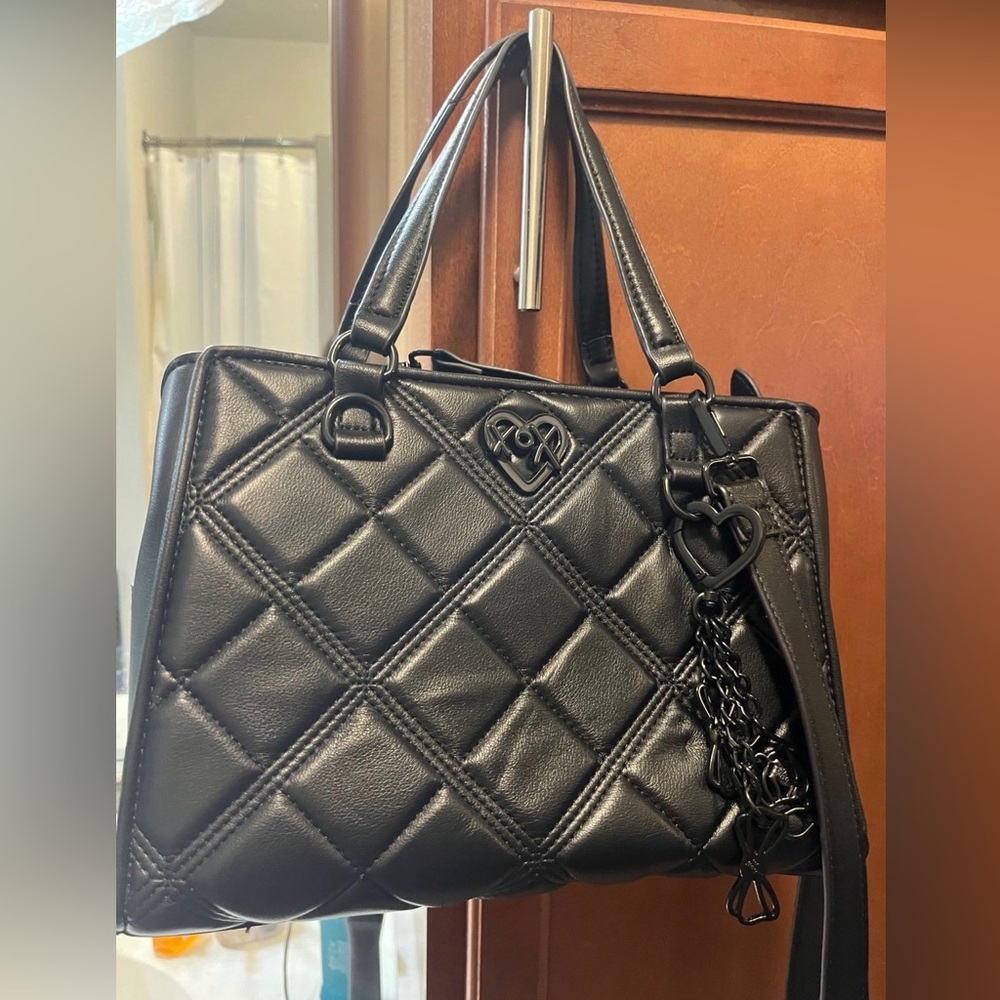 Betsey Johnson Black Quilted Diamond satchel handbag with shoulder strap